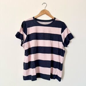 Sonoma The Everyday Tee Striped Short Sleeve Top Navy Pink XL